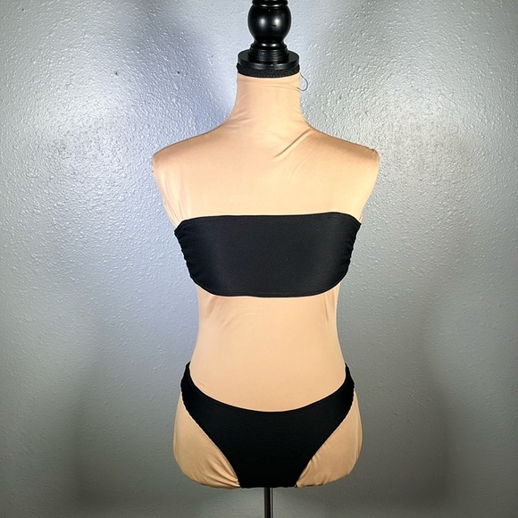 H&M black basic ribbed strapless bandeau swimsuit 6 | euro summer clean girl - Picture 1 of 8